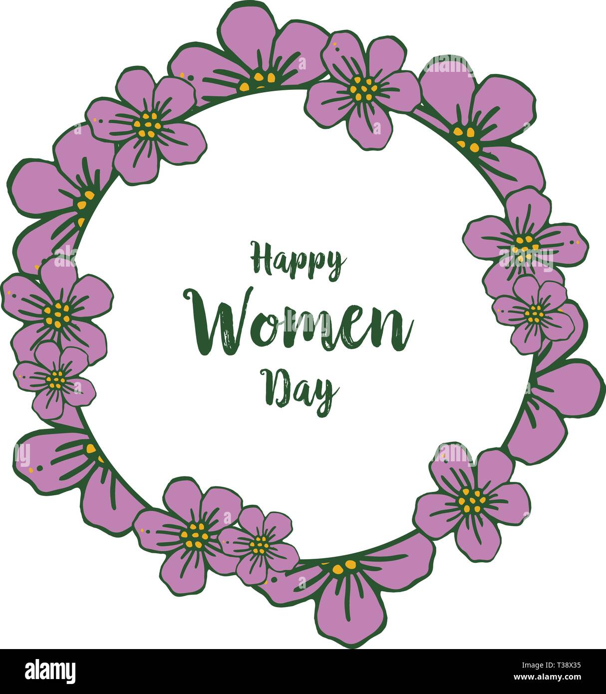 Vector illustration greeting card happy women day with purple flower ...
