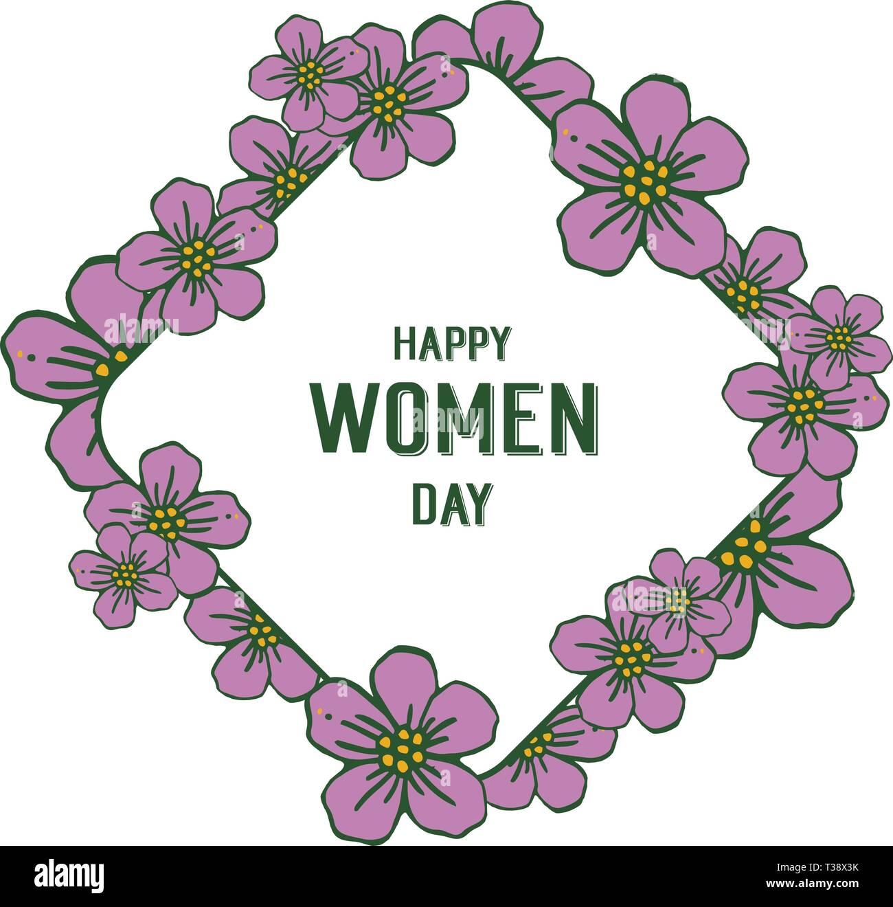 Vector illustration greeting card happy women day with purple flower ...