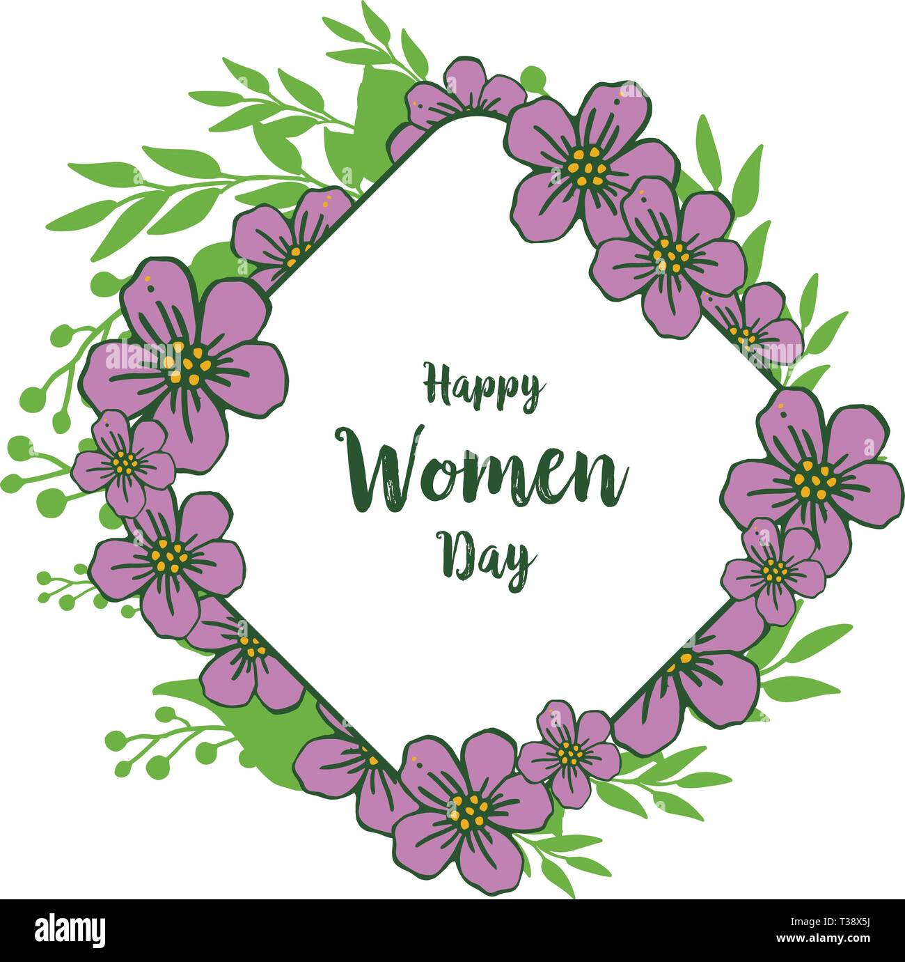 Vector illustration card invitation happy women day with pattern leaf ...