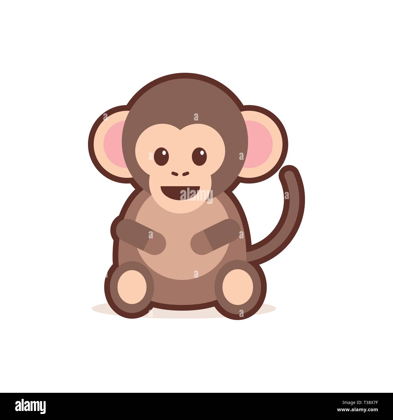 cute little monkey cartoon comic character with smiling face happy emoji anime kawaii style funny animals for kids concept vector illustration Stock Vector