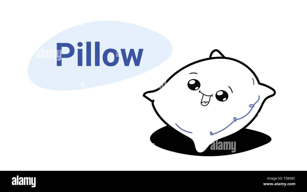 cute soft bed pillow cartoon comic character with smiling face happy
