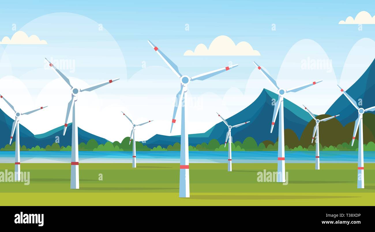 wind turbines field clean alternative energy source renewable station ...
