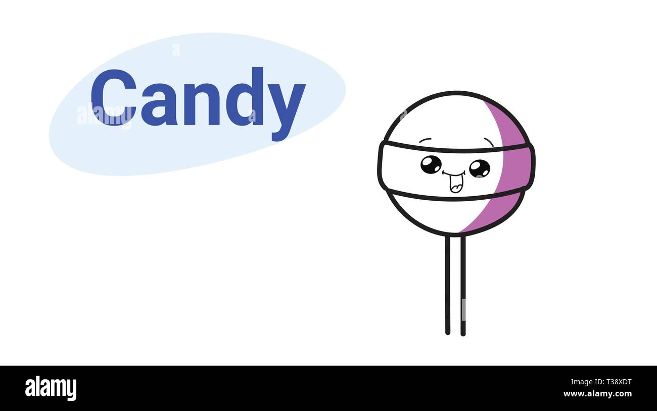 cute lollipop candy on stick cartoon comic character with smiling face