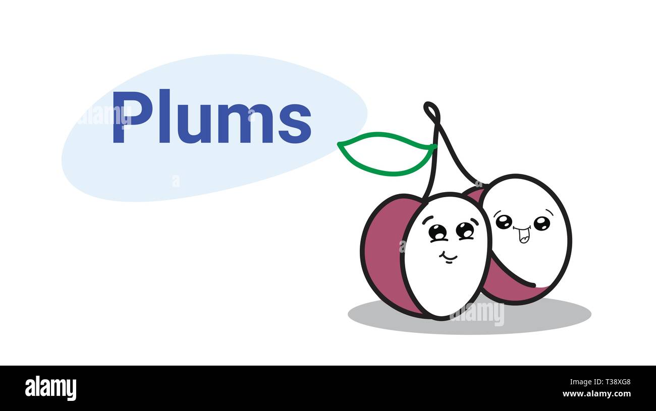 cute plums cartoon comic characters with smiling faces happy emoji