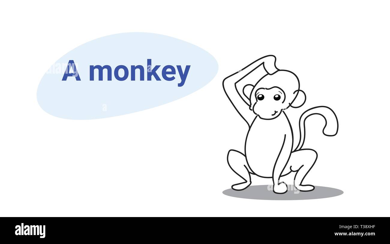Cute Little Monkey Cartoon Comic Character With Smiling Face Kawaii Hand Drawn Style Funny Animals For Kids Concept Horizontal Vector Illustration Stock Vector Image Art Alamy