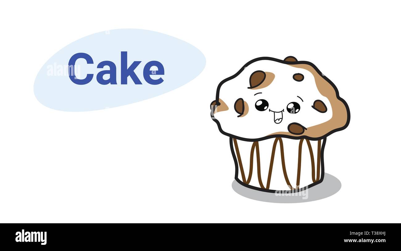 cute muffin cake cartoon comic character with smiling face tasty