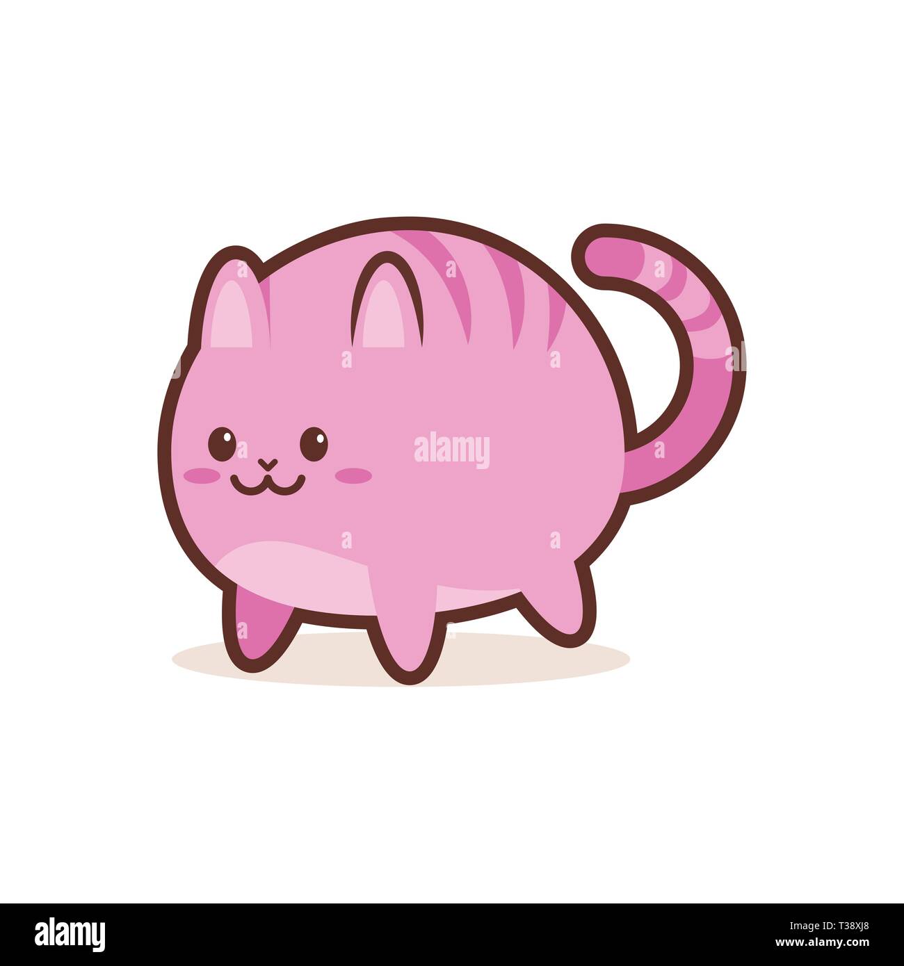 cute pink cat cartoon comic character with smiling face happy emoji anime kawaii style funny animal concept vector illustration Stock Vector