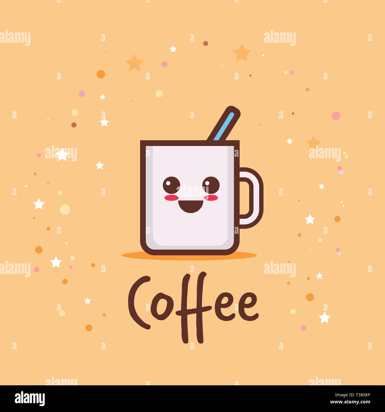 Coffee Cup Logo, Cute Coffee Cup Cartoon line art colorful Vector