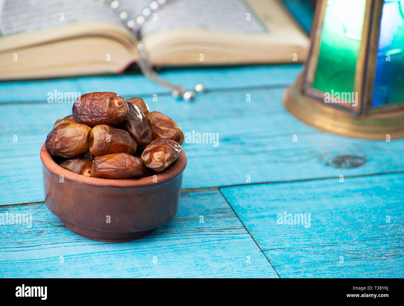 Traditional Objects of Ramadn Holy Month on Table Stock Photo