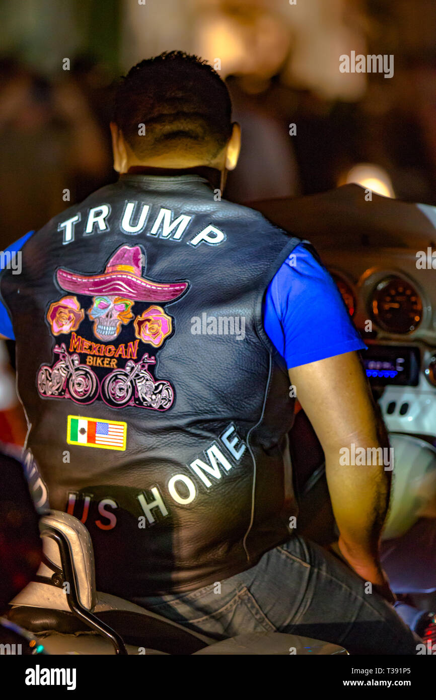 Daytona Beach, FL - 12 March 2016: Mexican American biker participating in the 75th Annual Bike Week at the World's Most Famous Beach. Stock Photo