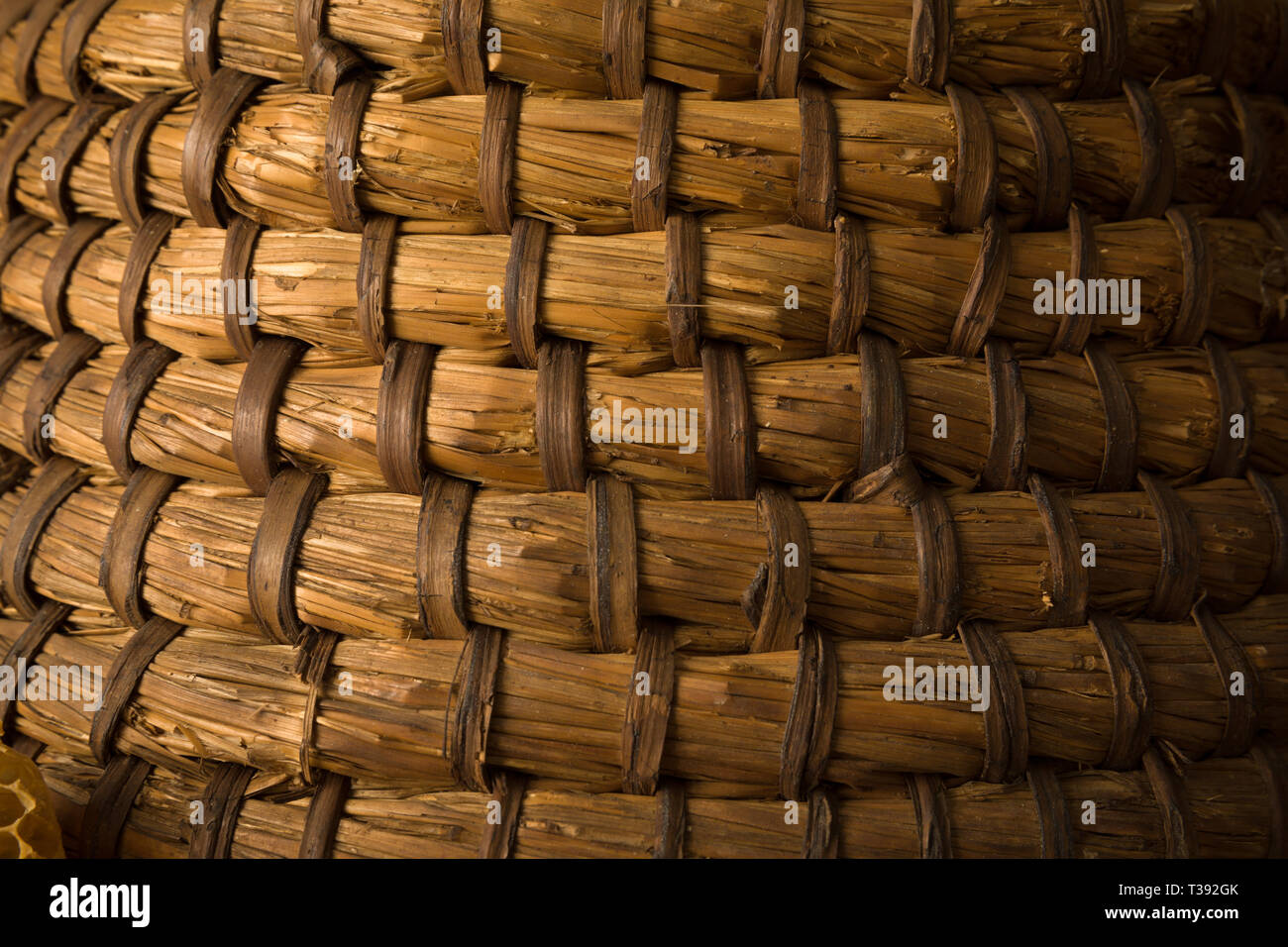 Closeup of the wicker material of a vintage beehive Stock Photo Alamy