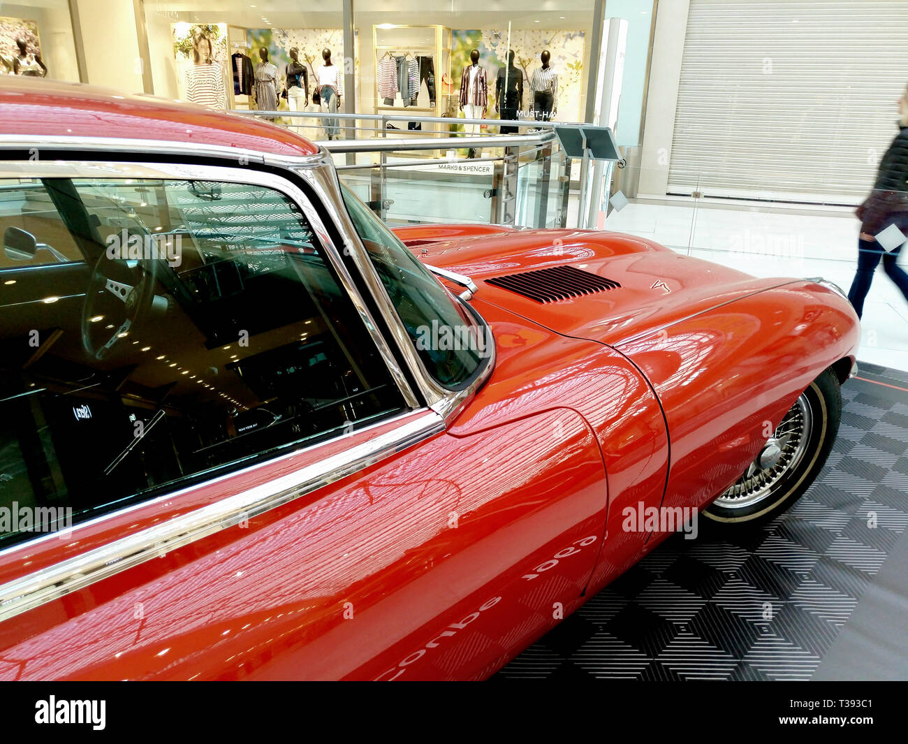 Athens Greece March 25 19 Old Cars Exhibition Jaguar E Type Roadster In The Mall Of Athens Greece Stock Photo Alamy