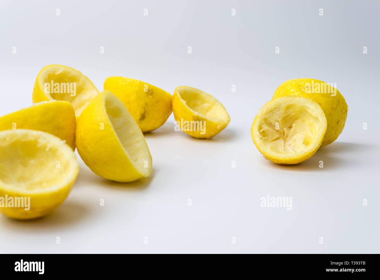 Squeezed lemon peels after making a fresh juice Stock Photo Alamy