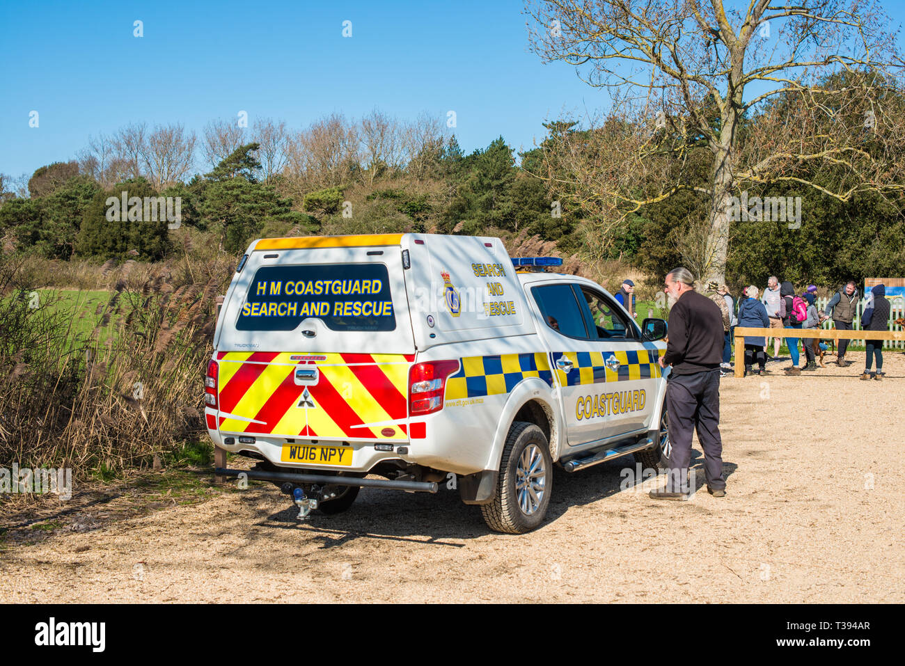 HM Coastguard search and rescue at Holkham Nature reserve, North Norfolk coast, England, UK. Stock Photo