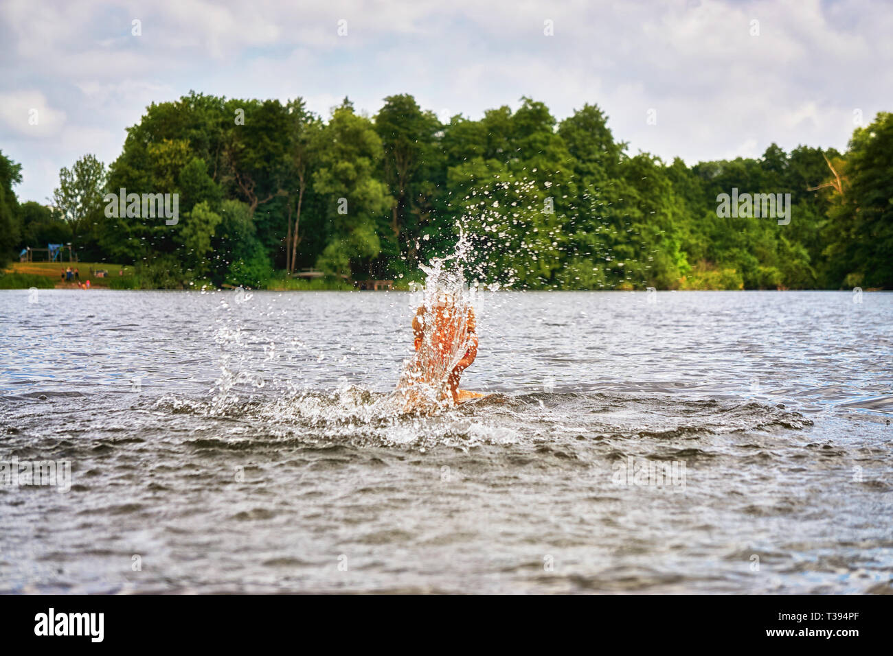 Bathing lake with drowning of the swimmer Stock Photo Alamy