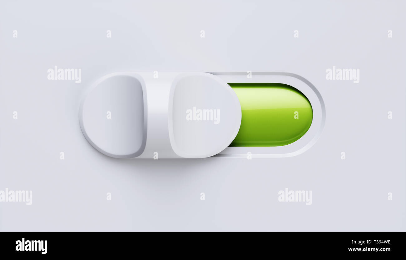 On and Off toggle swtch button. 3d rendering green On position Stock ...