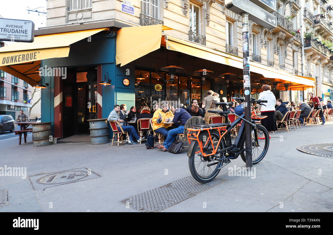 The traditional French restaurant Dunkerque located in Montmartre in 18 district of Paris, France. Stock Photo