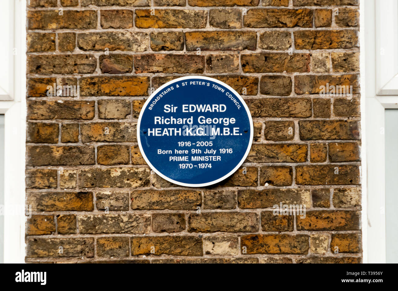 Blue plaque on the birthplace of Ted Heath in Broadstairs, Kent. Stock Photo