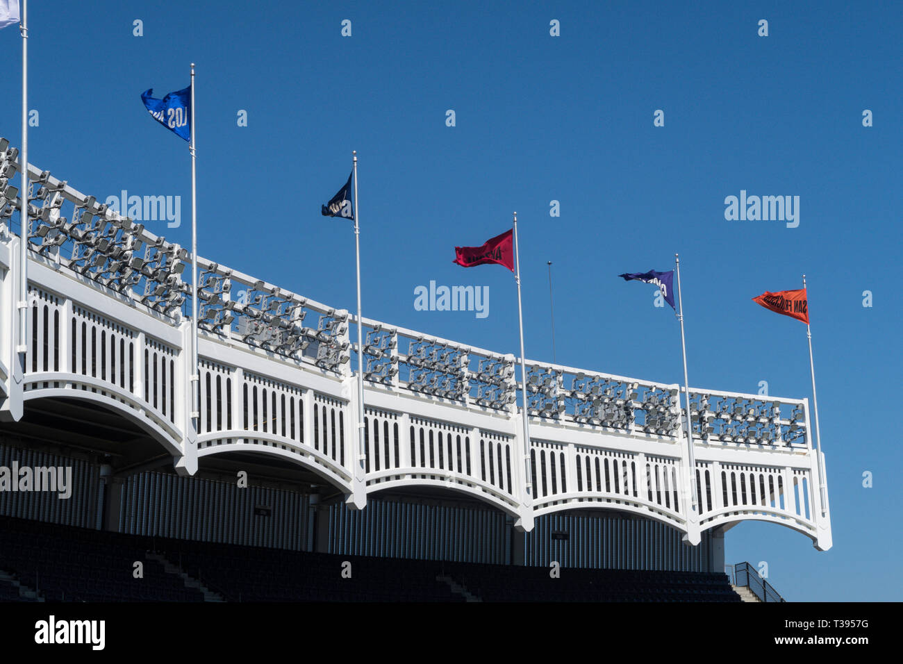 Yankees Stadium Facade Moulding with Team Flags, NYC Stock Photo Alamy