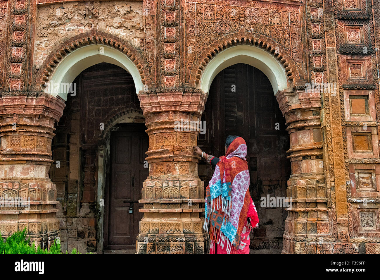 Woman at Puthia Temple Complex, Rajshahi Division, Bangladesh Stock Photo