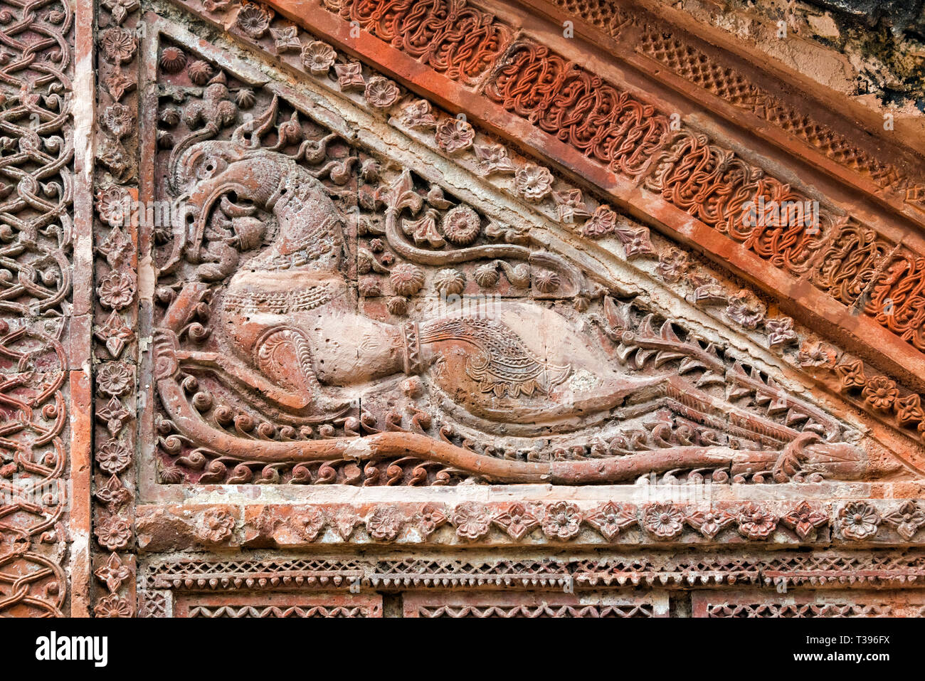 Close-up of relief carving, Puthia Temple Complex, Rajshahi Division, Bangladesh Stock Photo
