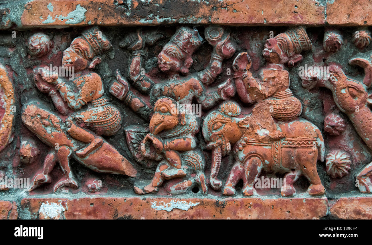Close-up of relief carving, Puthia Temple Complex, Rajshahi Division, Bangladesh Stock Photo