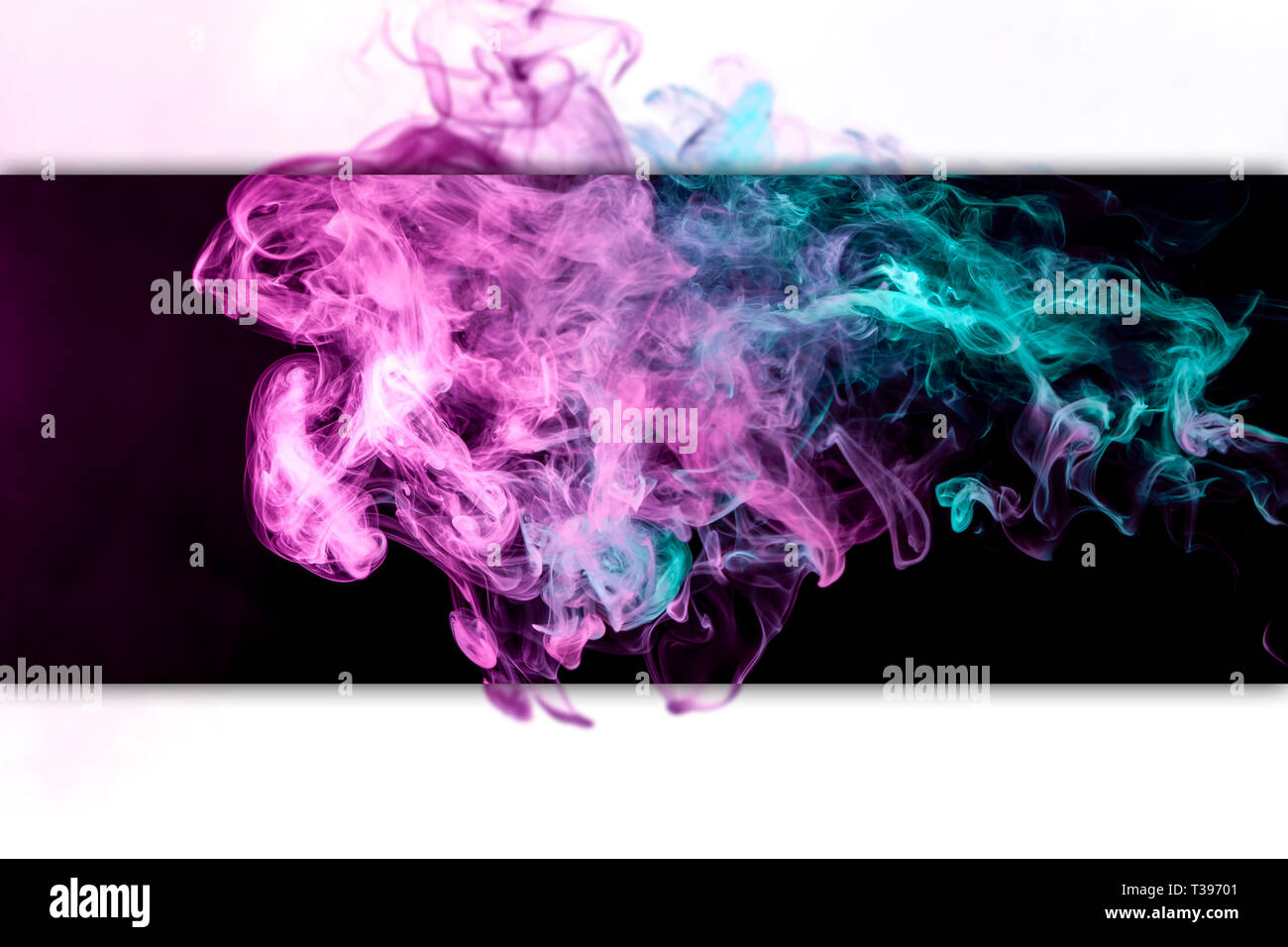 Blue and pink bomb smoke on black and white isolated background Stock ...