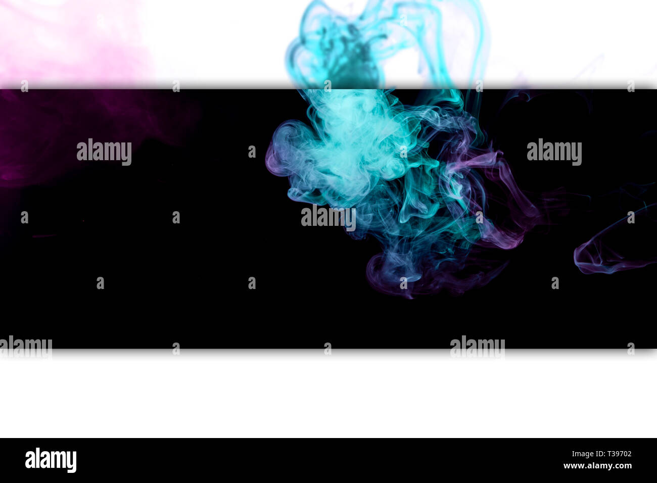 Blue and pink bomb smoke on black and white isolated background Stock ...
