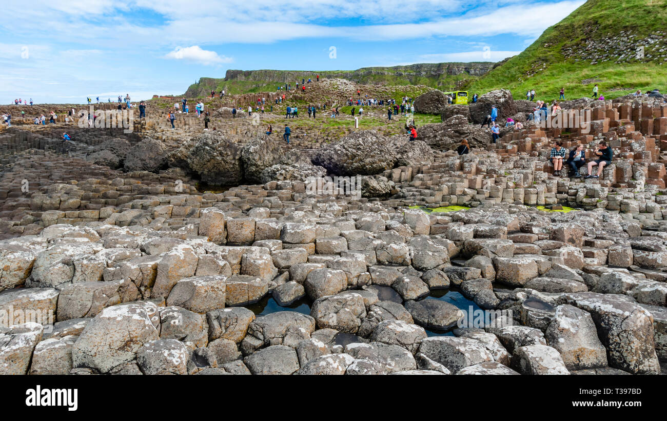 Tourists at the Giant's Causeway in Bushmills Northern Ireland Stock ...