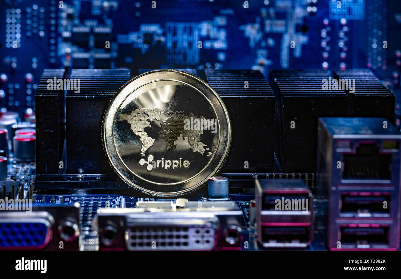 Front view of Ripple(XRP) cryptocurrency over computer video card.Bitcoin  mining farm concept Stock Photo - Alamy