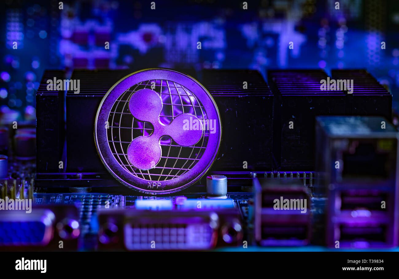 Front view of Ripple(XRP) cryptocurrency over computer video card.Bitcoin  mining farm concept Stock Photo - Alamy