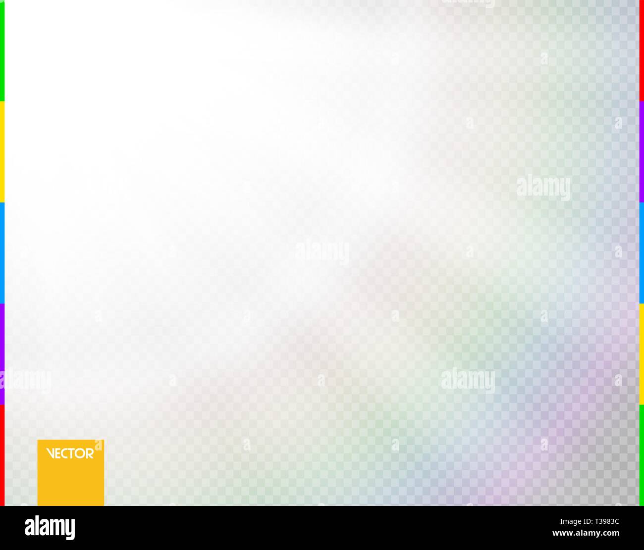 Vector sun light rays special effect. Glow transparent sunlight lens flare. Isolated flash spotlight. White front translucent background Stock Vector