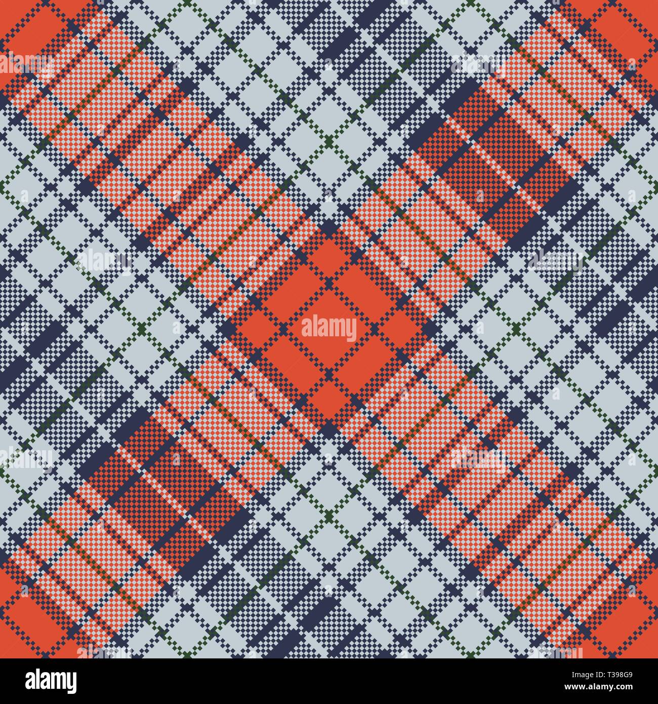 Orange blue check plaid pixel texture. Vector illustration. Stock Vector
