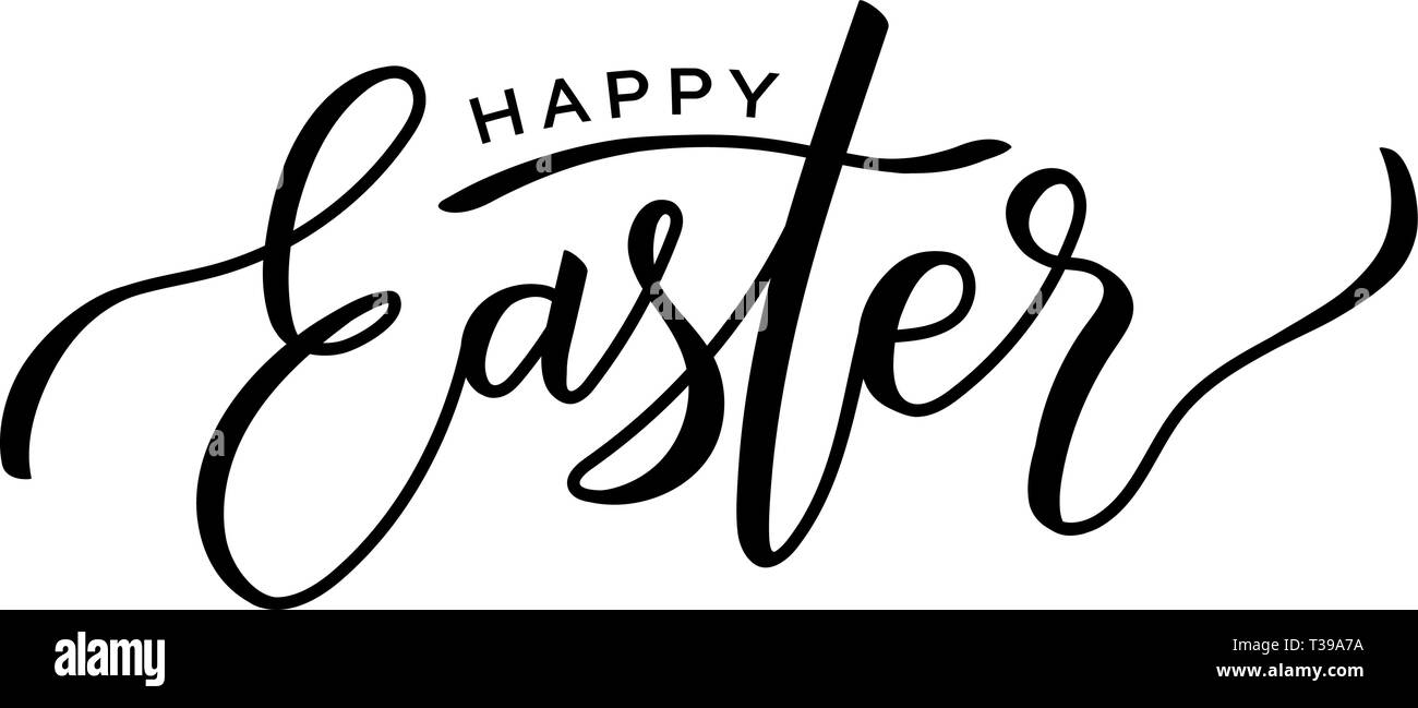 Happy Easter lettering. Hand written calligraphy inscription with 'Happy Easter' text. Easter brush lettering in one color, outline for cutting Stock Vector