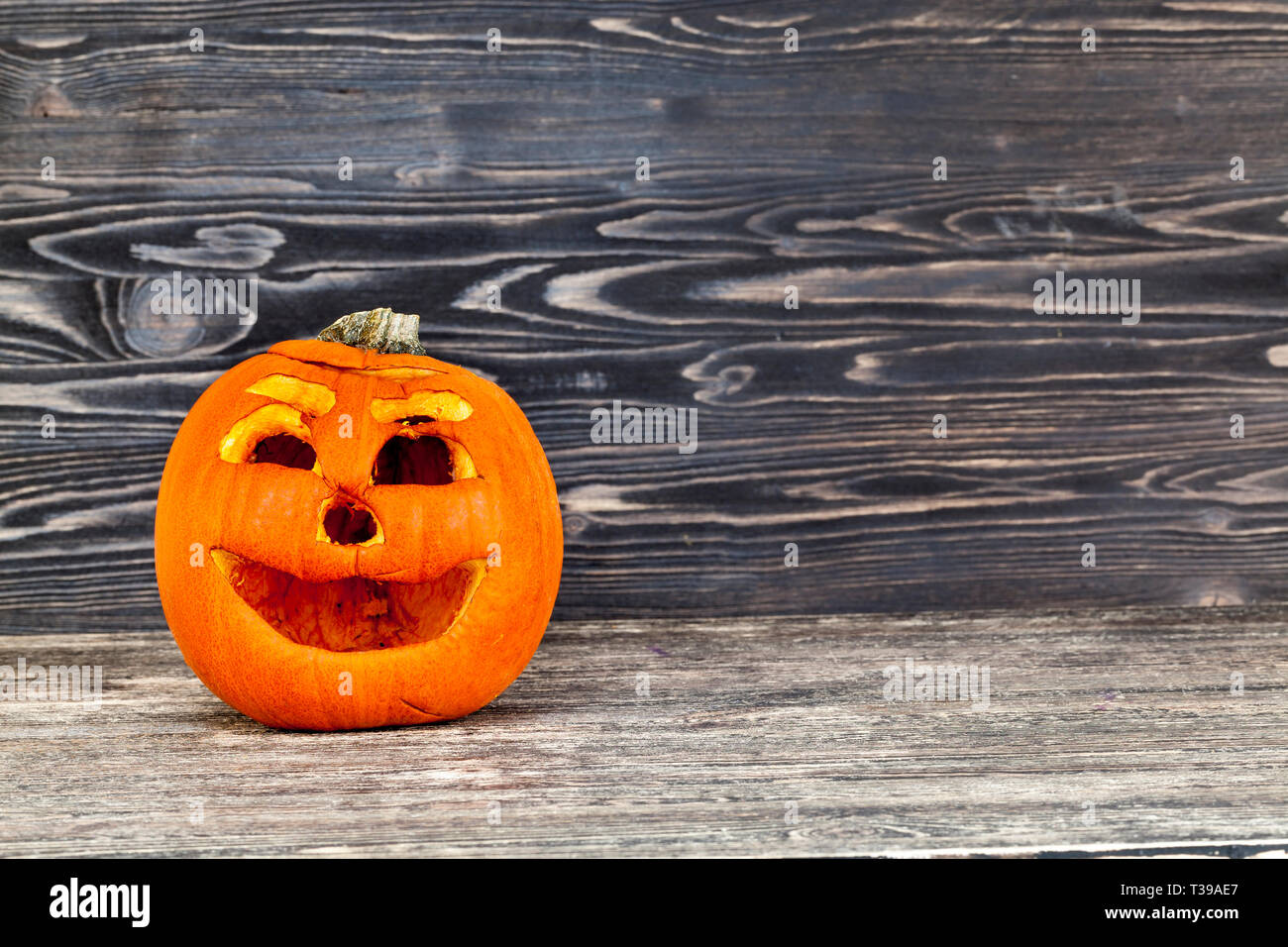 one old wrinkled and began to rot pumpkin prepared to participate in Halloween Stock Photo