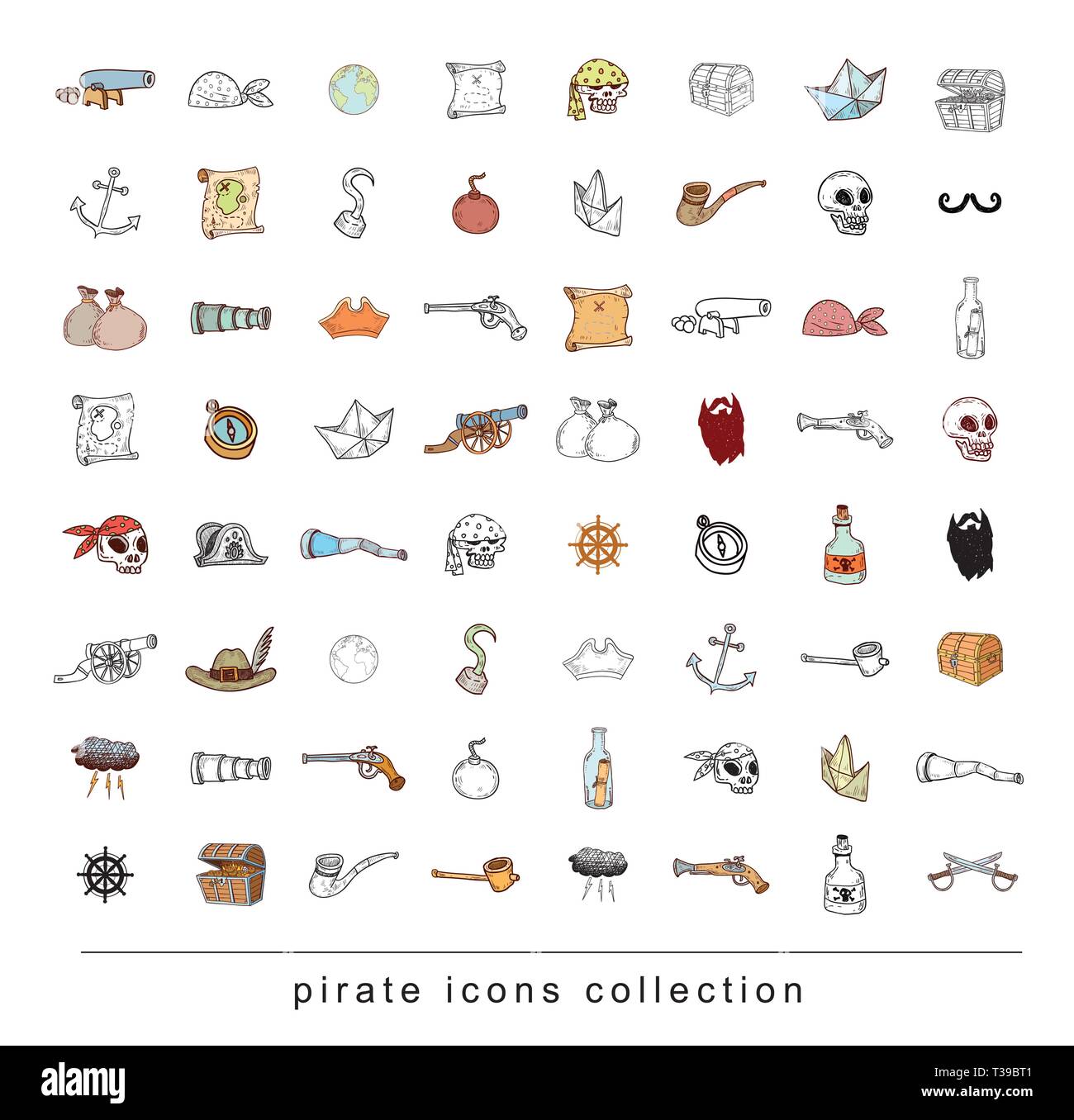 doodle pirate elememts vector illustration stock vector image art alamy
