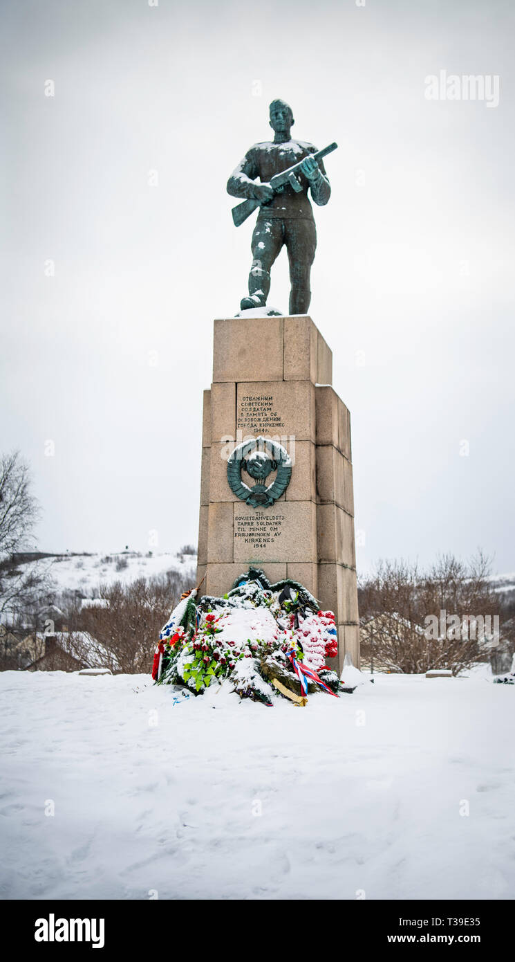 Russian Soldier Statue, Kirkenes, Finnmark, Norway Stock Photo