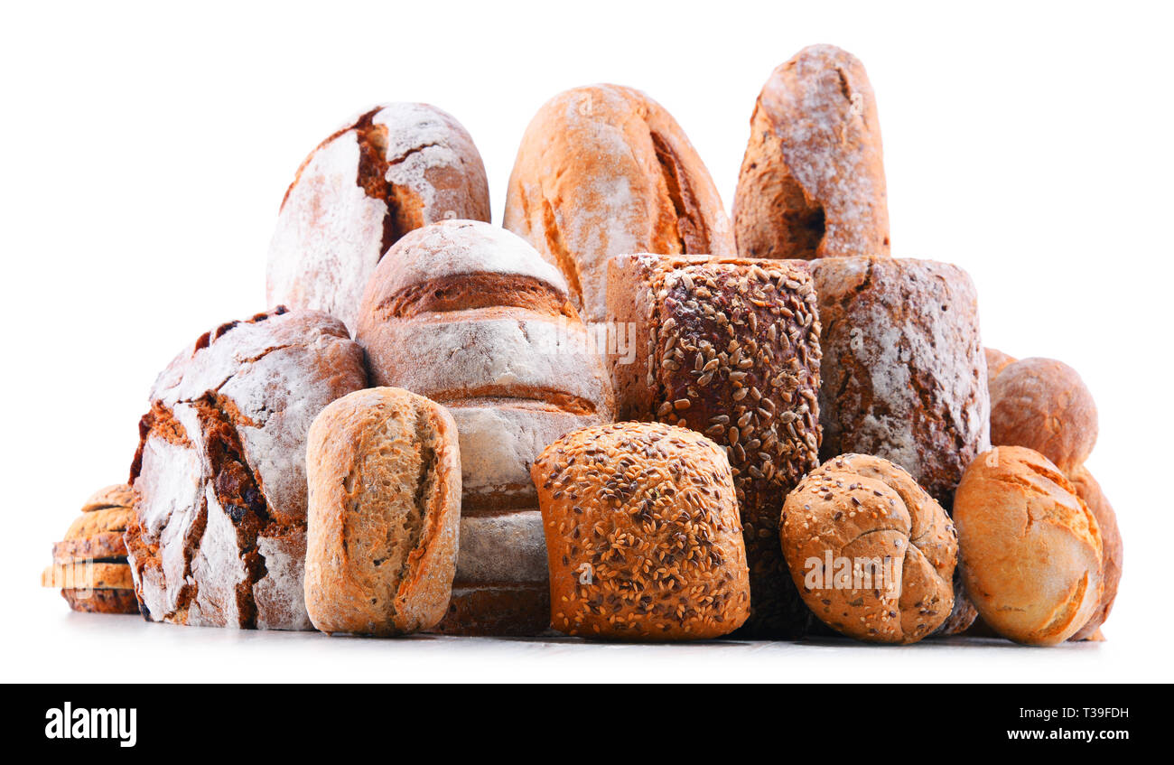 Composition with assorted bakery products isolated on white Stock Photo