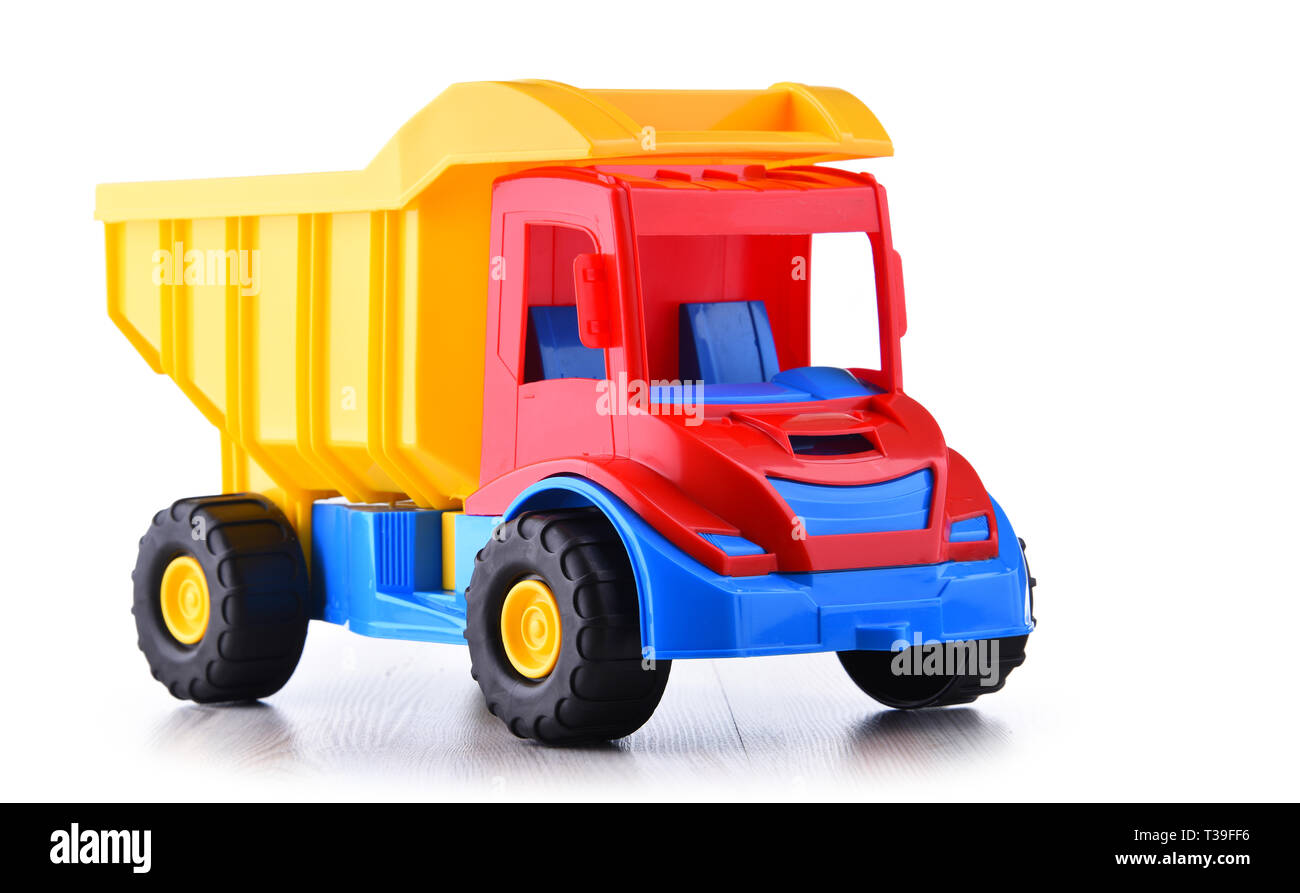 Colorful plastic truck toy isolated on white Stock Photo Alamy