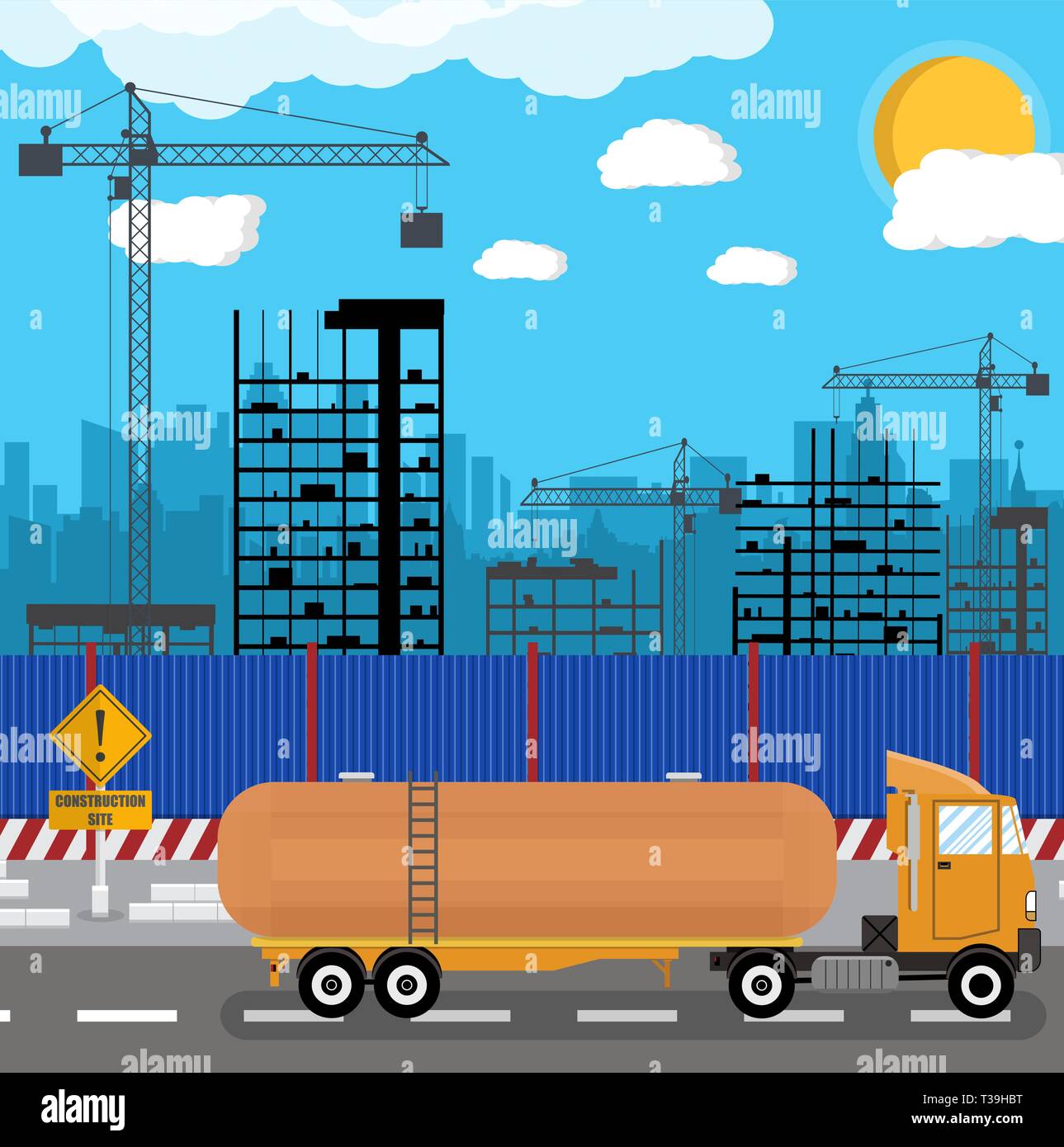 Construction site with buildings and cranes. skyscraper under ...