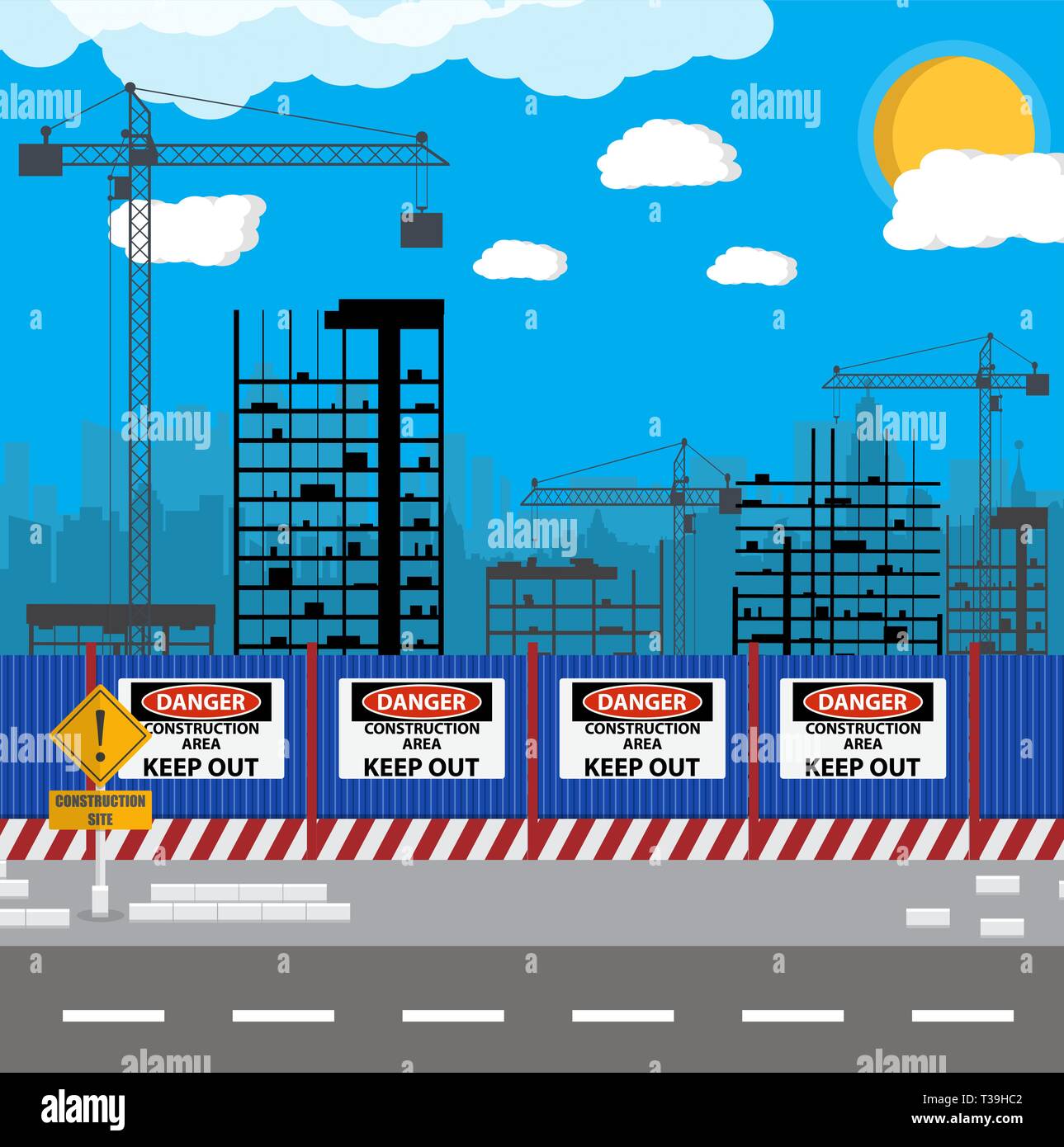Construction site with buildings and cranes. skyscraper under ...