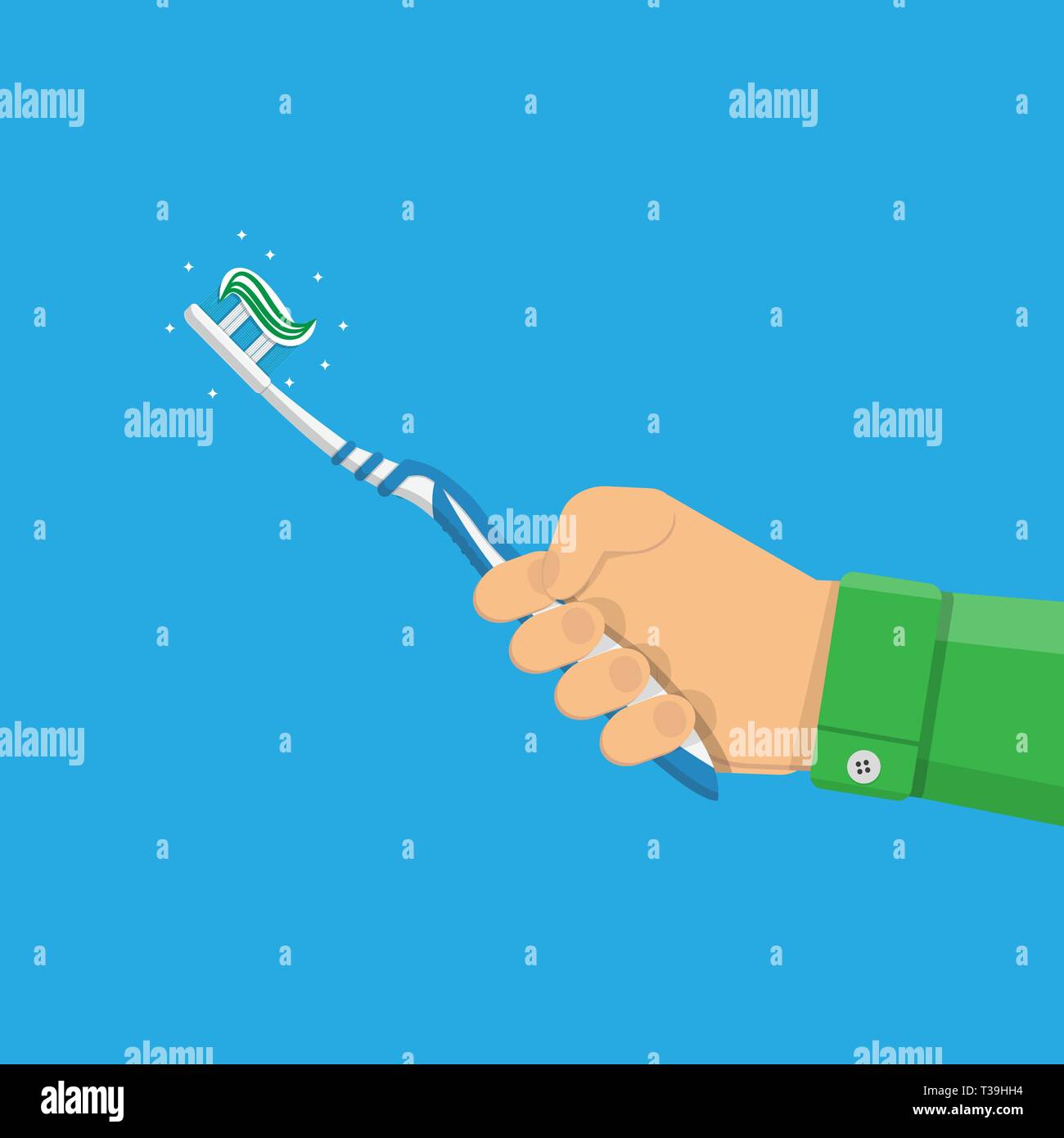 Toothbrush with paste in hand. vector illustration in flat style on ...