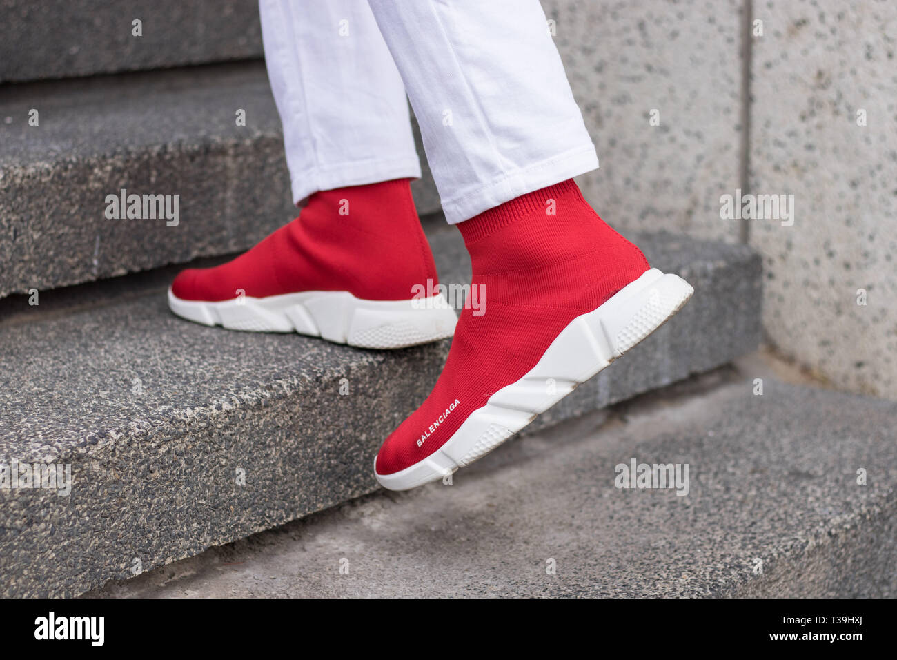 Cape Town, South Africa. 03 April 2019. Red and White Balenciaga running  shoes Stock Photo - Alamy