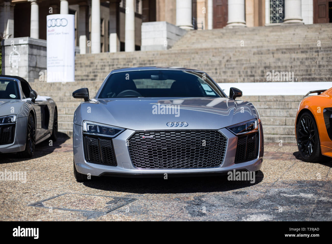 Cape Town, South Africa. 3 April 2019. A silver Audi r8 sports car. Stock Photo