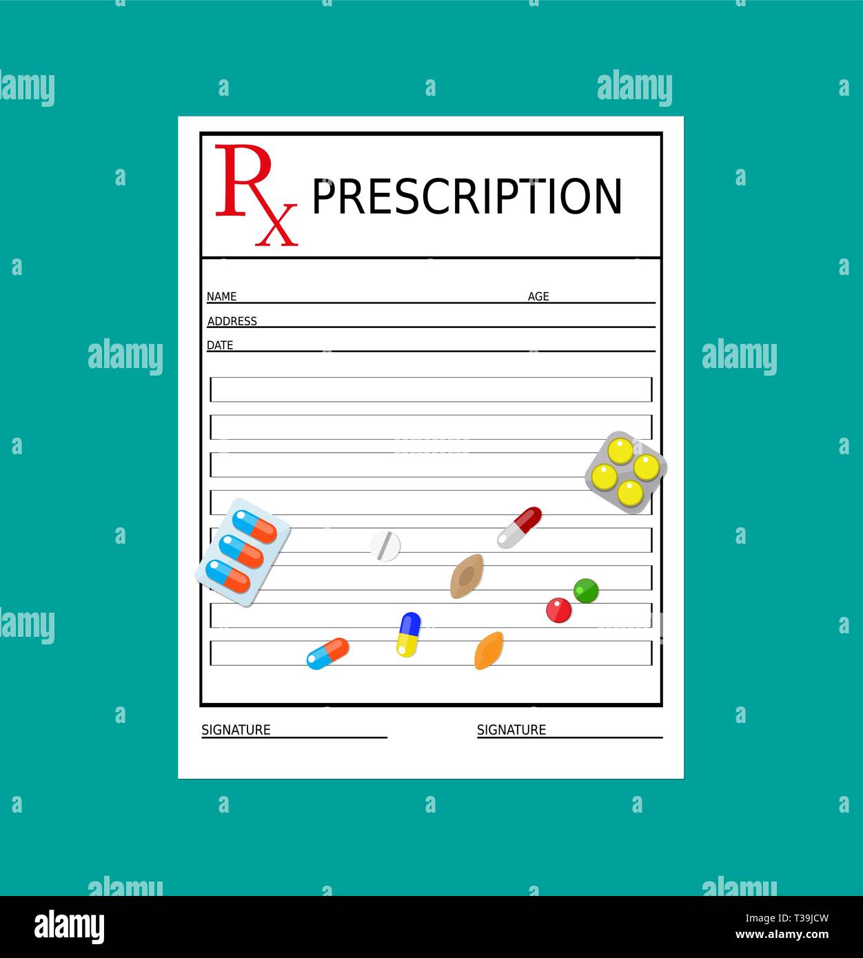 rx prescription blank and pills. Healthcare, hospital and medical ...