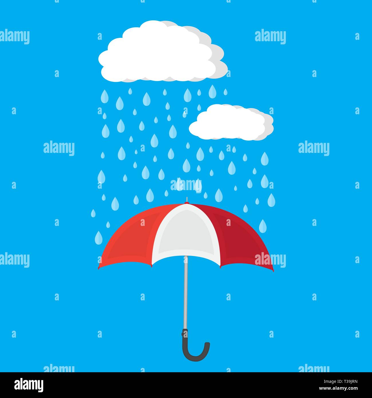 Umbrella and rain with clouds. vector illustration in flat style Stock ...