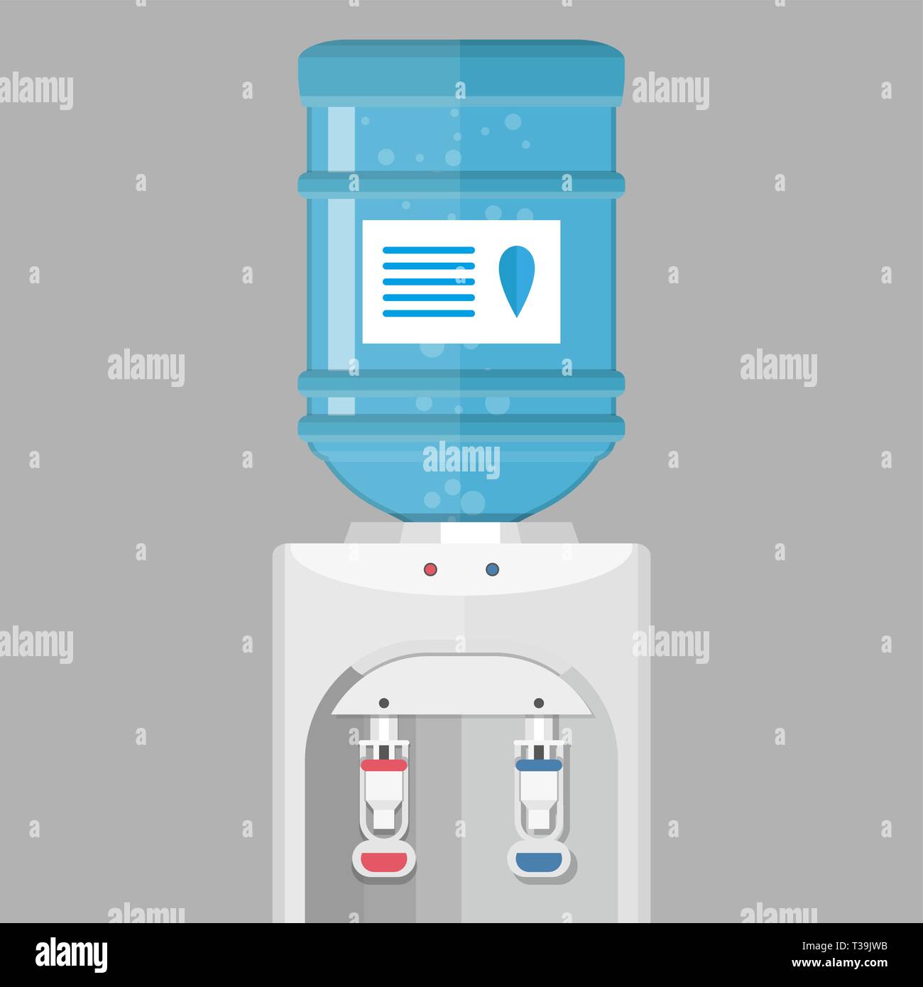 Gray white plastic water cooler with blue bottle. vector illustration