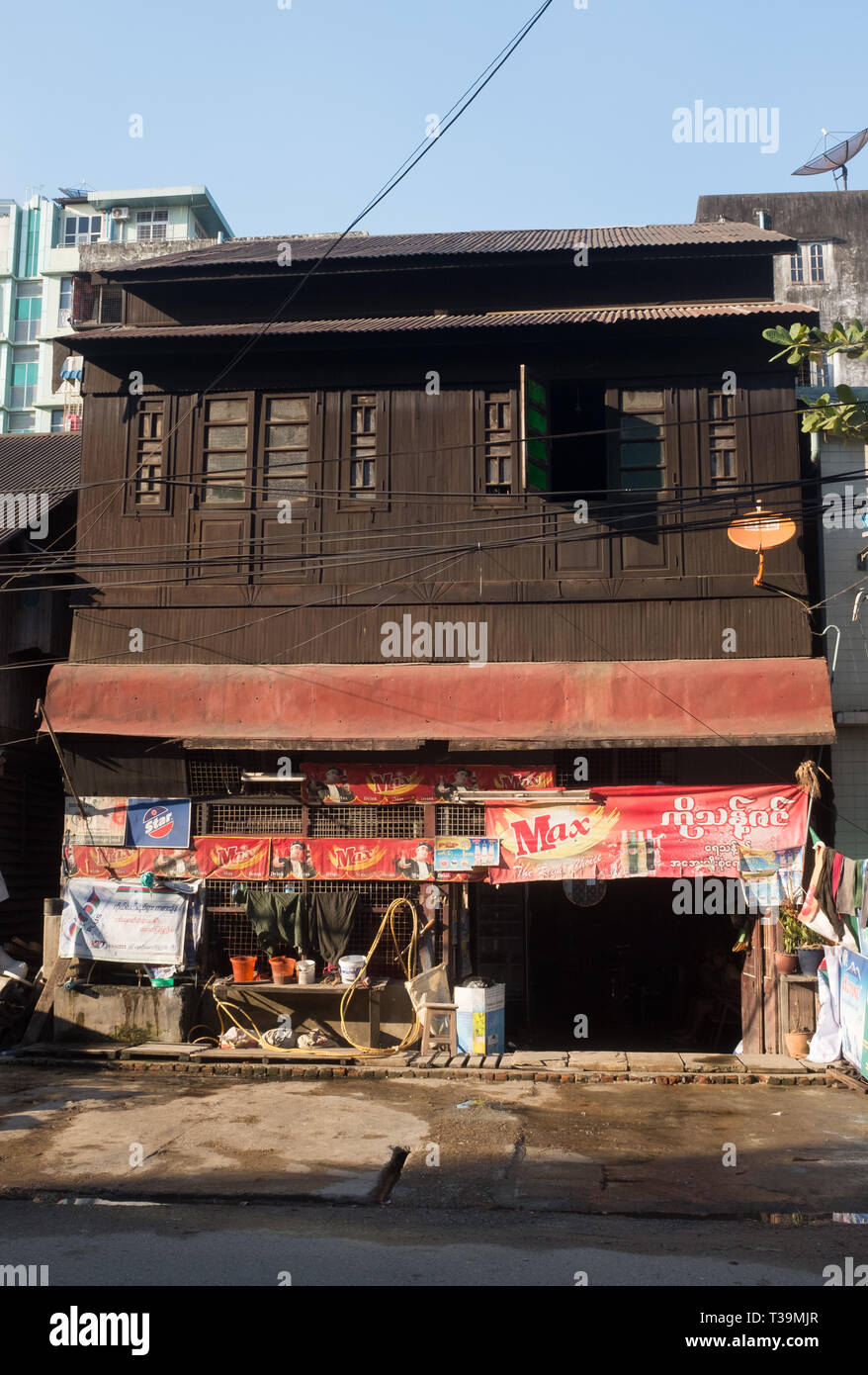 traditional wooden house in Yangon, Myanmar Stock Photo Alamy