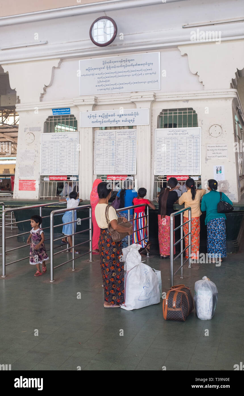 Ticket counter at Yangon Central Railway Station,  Yangon, Myanmar (Burma) Stock Photo