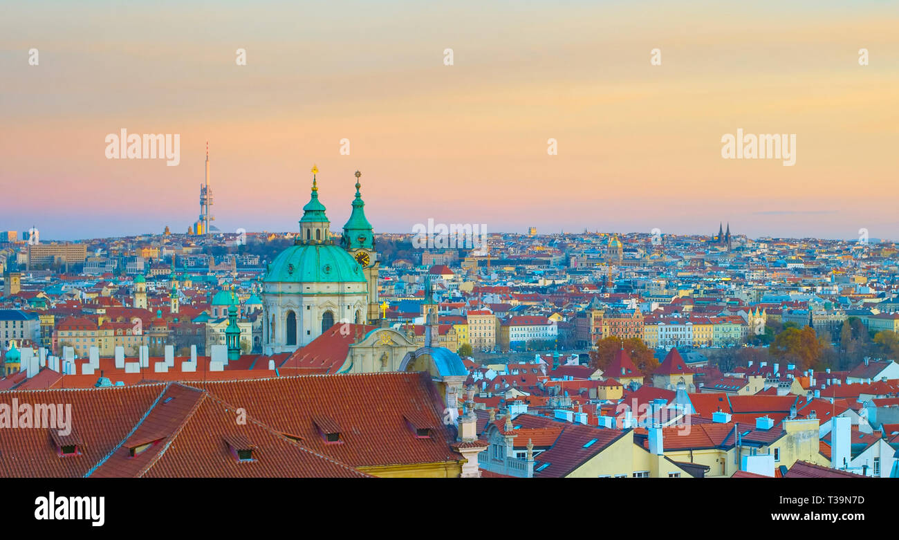 Panorama of Prague at twilight. Czech Republic Stock Photo